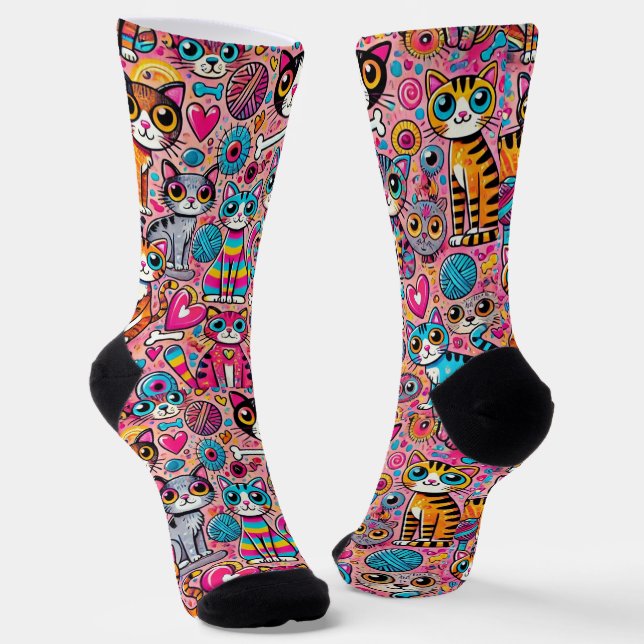 Funny Socks for Cat Lovers Lebhaftes Muster Socken (Gewinkelt)