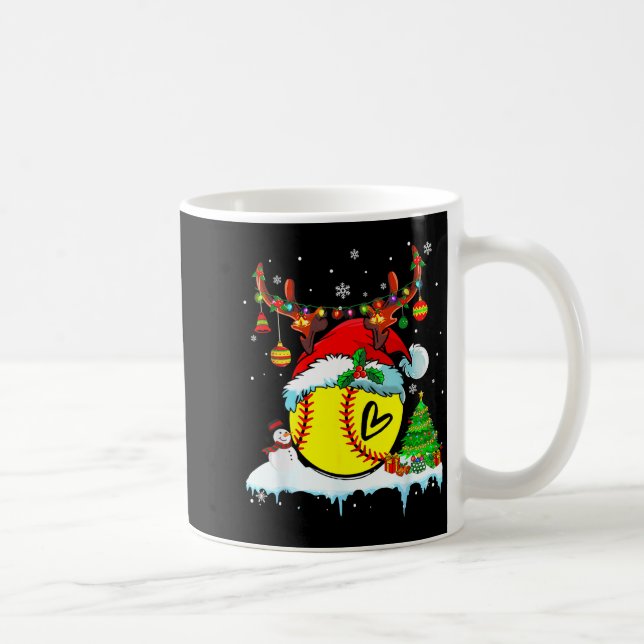 Funny Softball Christmas Reindeer Santa Hat Lights Kaffeetasse (Rechts)