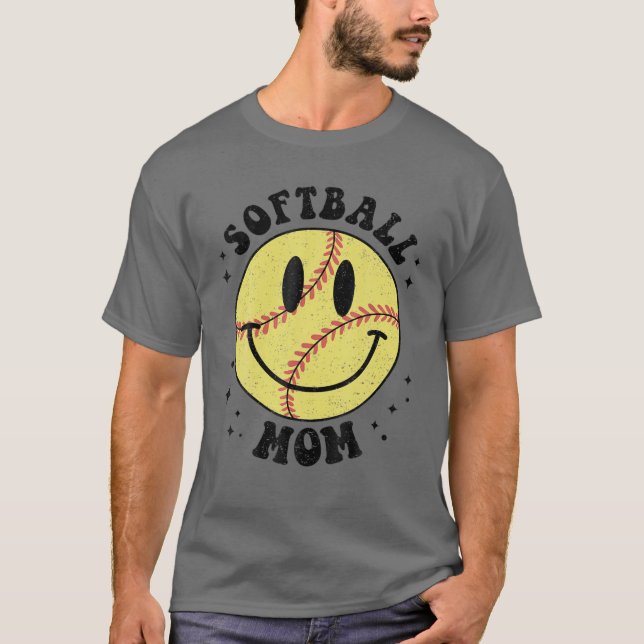 Funny Softball Mama Softball Vibes Smile Face Meme T-Shirt (Vorderseite)
