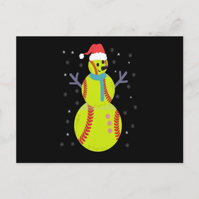 Funny Softball Snowman Christmas New Year Gift Postkarte (Vorderseite)