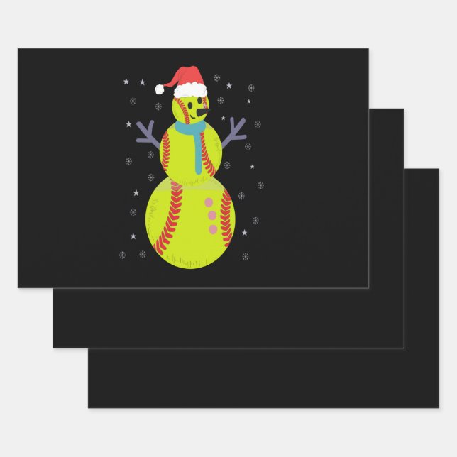 Funny Softball Snowman Weihnachtsgeschenk Geschenkpapier Set (Set)