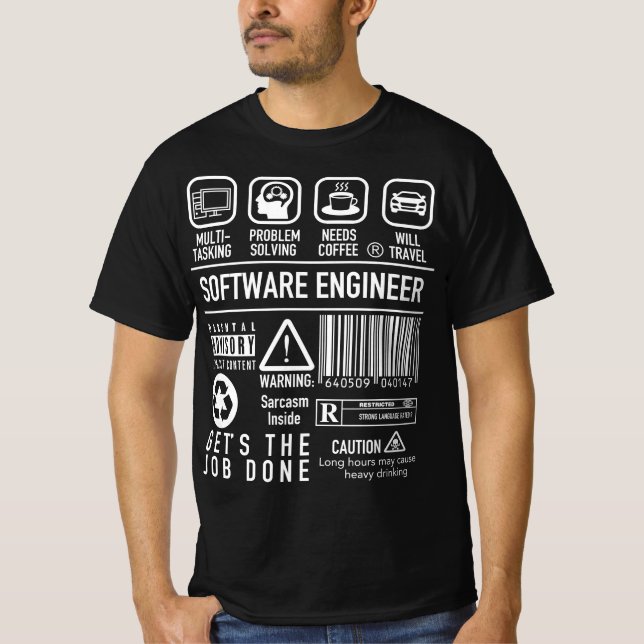 Funny Software Engineer mit Symbolen T-Shirt (Vorderseite)