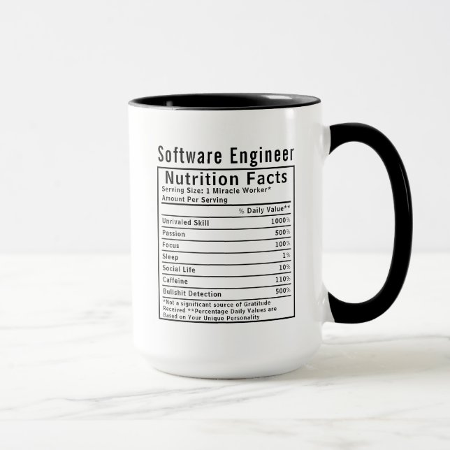 Funny Software Engineer Nutrition Facts Tech Gift Tasse (Rechts)