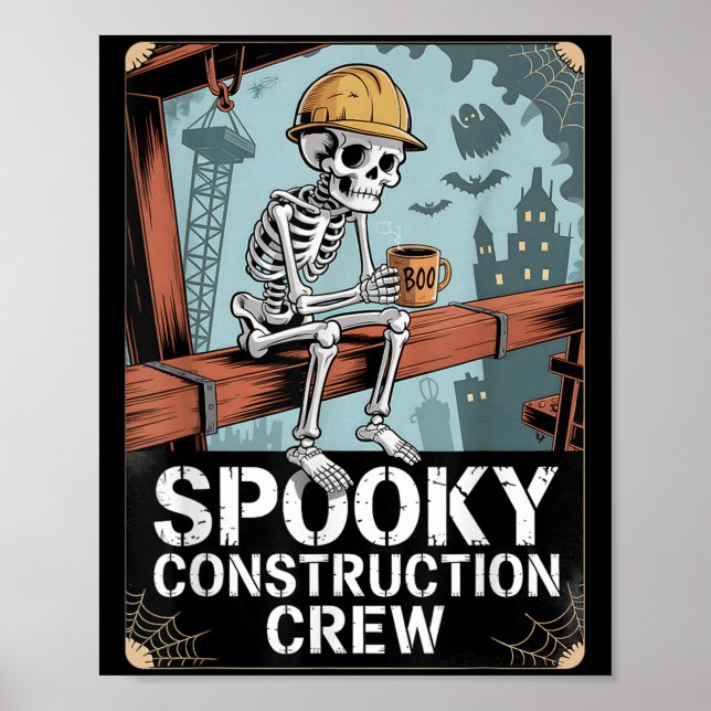 Funny Soky Skeleton Workers Halloween Construction Poster (Vorne)