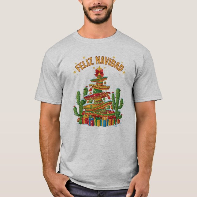 Funny Sombrero Stack Christmas Tree Feliz Navidad T-Shirt (Vorderseite)
