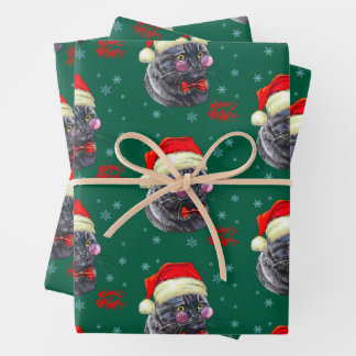 Funny Sophisticated Santa Hat Cat Geschenkpapier Set