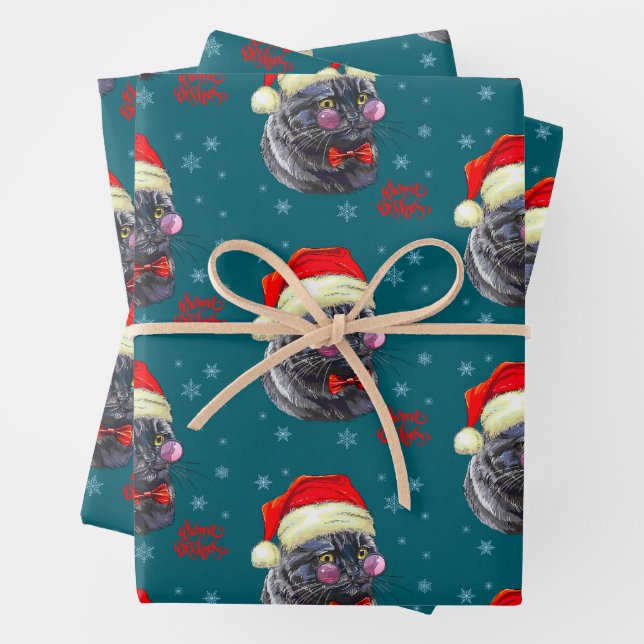 Funny Sophisticated Santa Hat Cat Geschenkpapier Set (Beispiel)