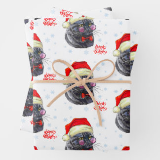 Funny Sophisticated Santa Hat Cat Geschenkpapier Set