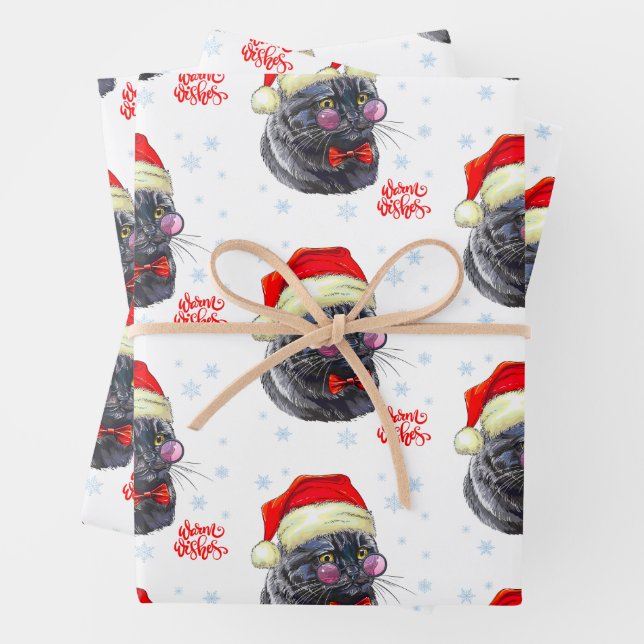 Funny Sophisticated Santa Hat Cat Geschenkpapier Set (Beispiel)