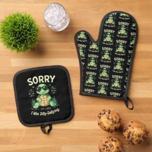 Funny Sorry, dass ich spät dran bin mit Retro Ästh Ofenhandschuh & Topflappen-Set