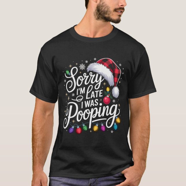 Funny Sorry I'm Late I Was Ong Xmas Lights Red San T-Shirt (Vorderseite)