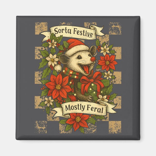 Funny Sorta Festive Mostly Feral Ssum Christmas Os Magnet (Vorne)