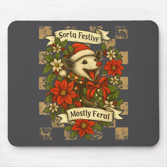 Funny Sorta Festive Mostly Feral Ssum Christmas Os Mousepad (Vorne)