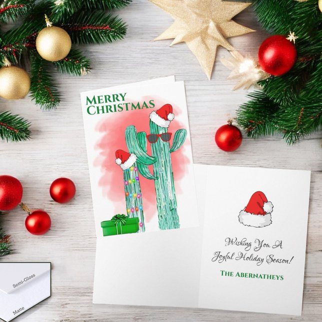 Funny Southwest Cactus Sunglasses Custom Feiertagskarte (Christmas greeting card over and inside greeting. )