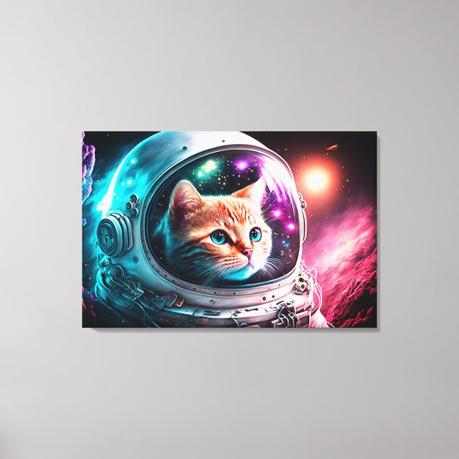 Funny Space Cat Astronaut Kitty Galaxy Universe Leinwanddruck (Vorderseite)