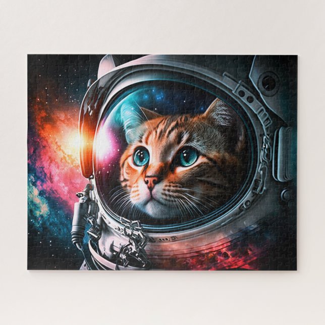 Funny Space Cat Astronaut Kitty Galaxy Universe Puzzle (Horizontal)