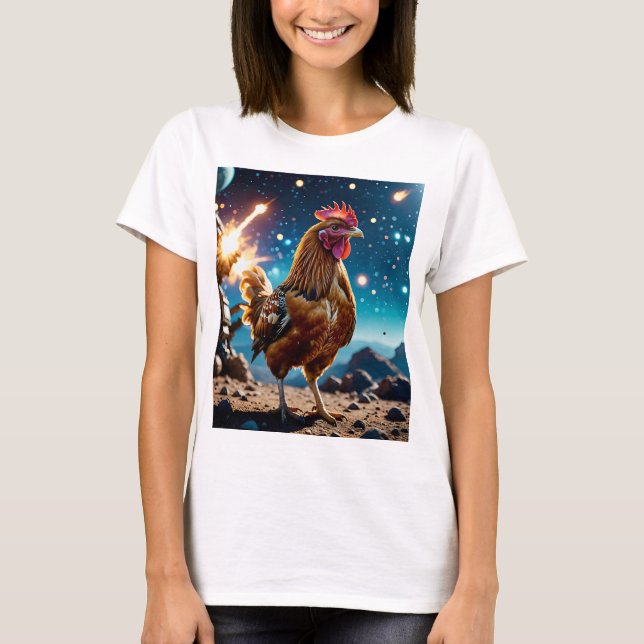 Funny Space Chicken Sci-Fi Erlebnis T - Shirt (Vorderseite)
