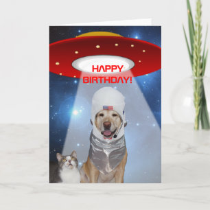 Funny Space Thema, Hund & Katze Geburtstag Karte