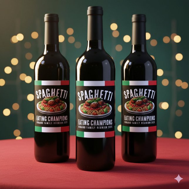 Funny Spaghetti Eating Champion Family Reunion Weinetikett (Funny Spaghetti Eating Champions Italian Family Reunion Wine Labels Cover Photo)