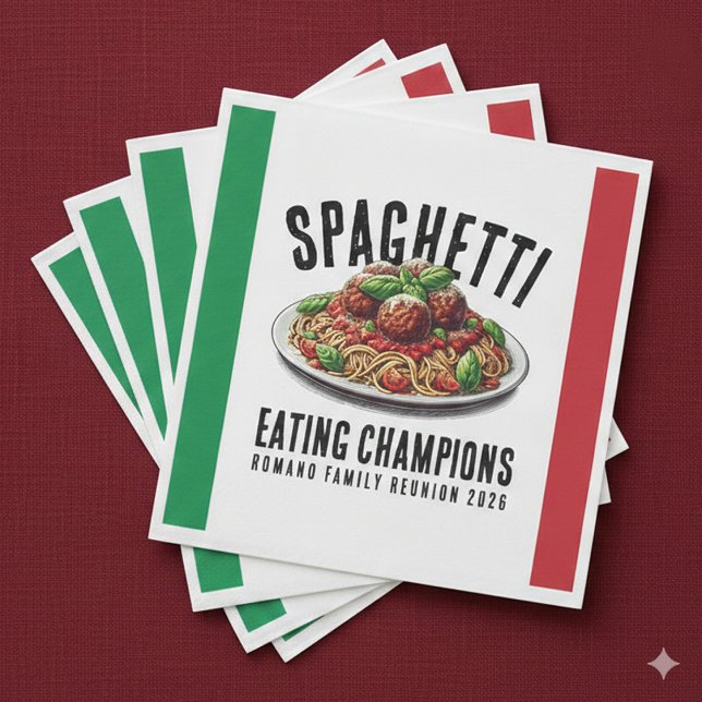 Funny Spaghetti Eating Champions Family Reunion Serviette (Funny Spaghetti Eating Champions Italian Family Reunion Paper Napkins Cover Photo)