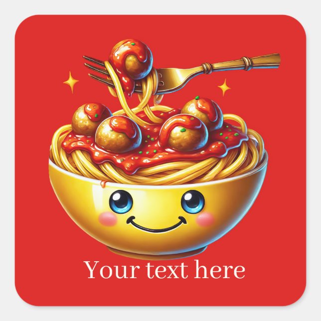 Funny spaghetti Text hinzufügen Quadratischer Aufkleber (Vorderseite)