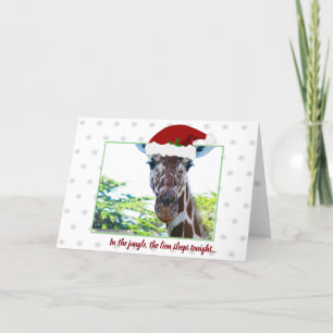 Funny Spaß Giraffe Red Hat Green Border Xmas Karte