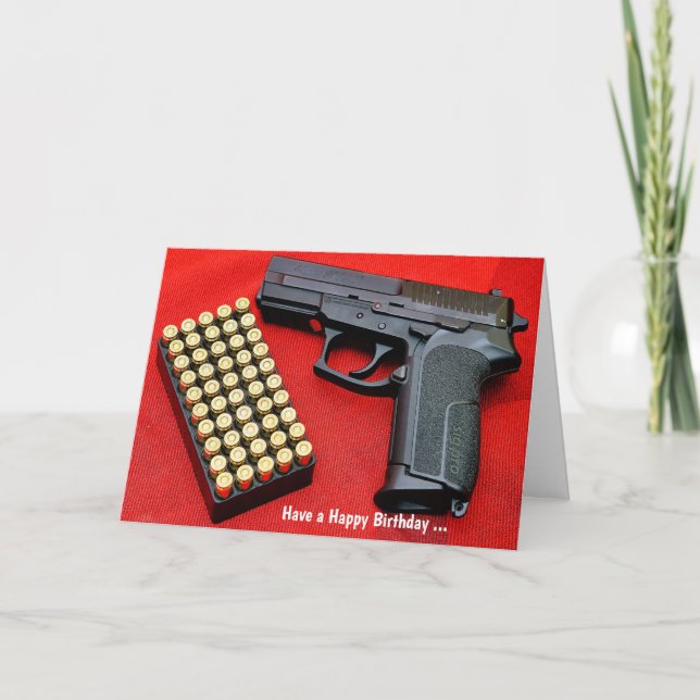 Funny Spaß Gun Birthday Card Feiertagskarte (Vorderseite)