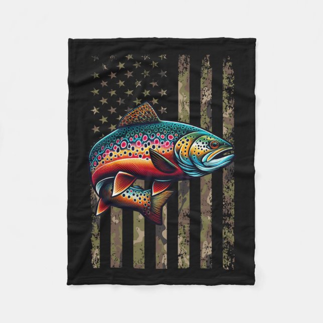 Funny Specklklk Brook Trout American Flag Fishing  Fleecedecke (Vorderseite)