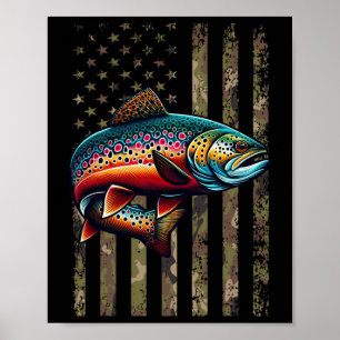 Funny Specklklk Brook Trout American Flag Fishing Poster