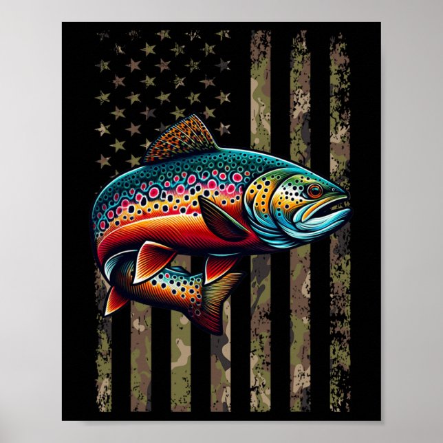 Funny Specklklk Brook Trout American Flag Fishing  Poster (Vorne)