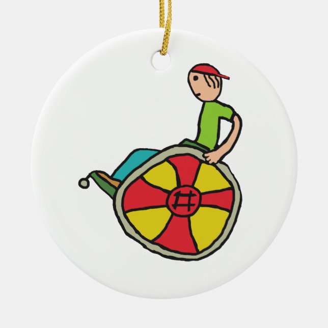 Funny Speedy Rollstuhlbenutzer Keramik Ornament (Vorne)
