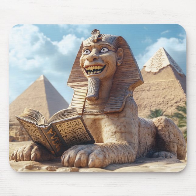Funny Sphinx Statue Lesen antikes Buch in Ägypten Mousepad (Vorne)