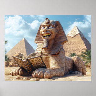 Funny Sphinx Statue Lesen antikes Buch in Ägypten Poster