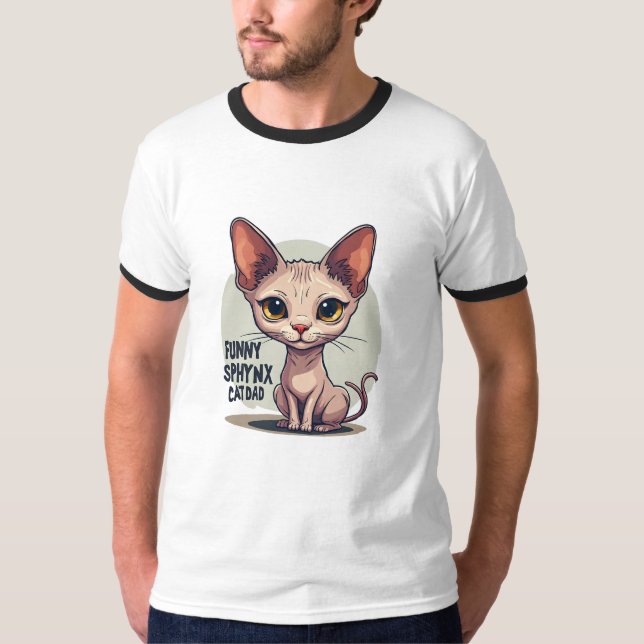 Funny Sphynx Cat Dad Cartoon Art T-Shirt (Vorderseite)