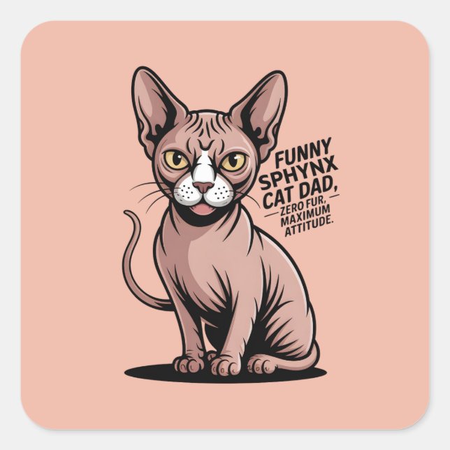 Funny Sphynx Cat Dad Vector Art Quadratischer Aufkleber (Vorderseite)