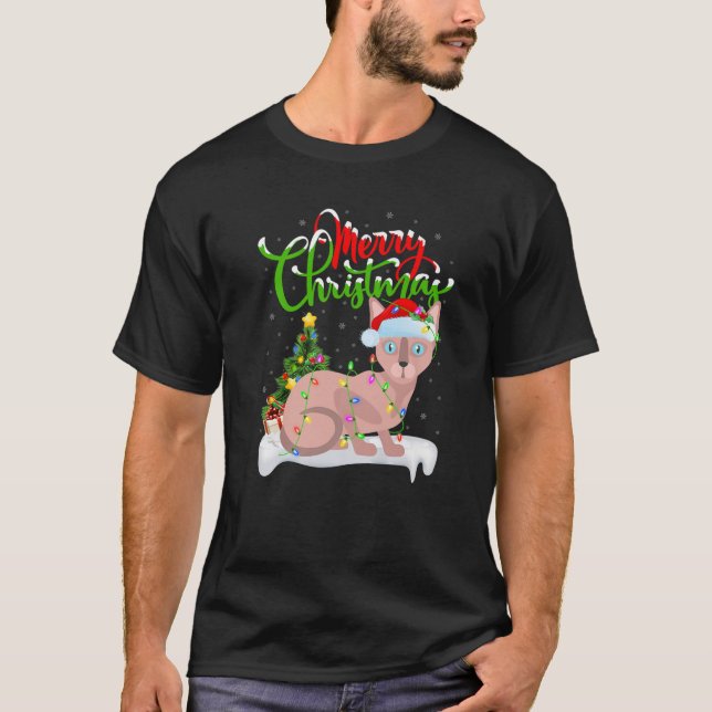 Funny Sphynx Cat Lover Xmas Lighting Sphynx Cat Ch T-Shirt (Vorderseite)