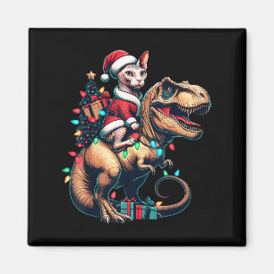 Funny Sphynx Cat Rides Santa T-rex Vintag Christm Magnet