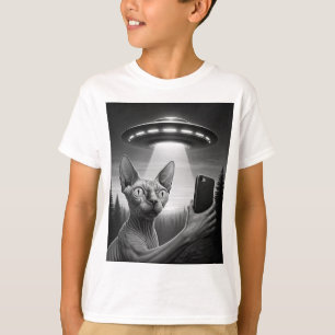 Funny Sphynx Cat Selfie Ufo Alien Area51 Boy's T-Shirt