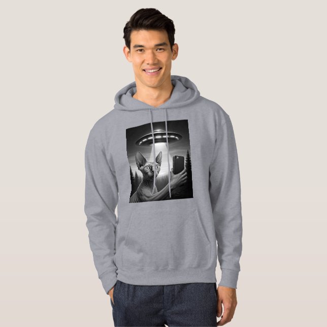 Funny Sphynx Cat Selfie Ufo Alien Area 51 Spaß Hoodie (Vorne ganz)