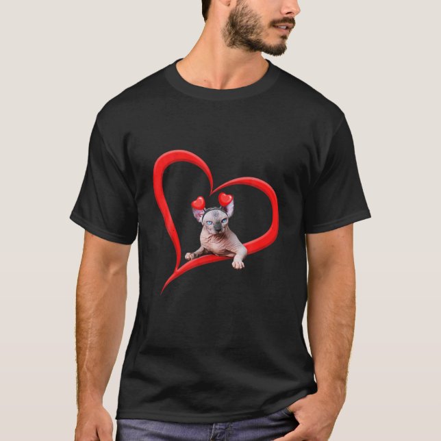 Funny Sphynx Cat Valentine Pet Kitten Chat Lover T-Shirt (Vorderseite)