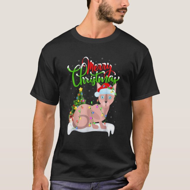 Funny Sphynx Cat Xmas Lighting Sphynx Cat Christm T-Shirt (Vorderseite)