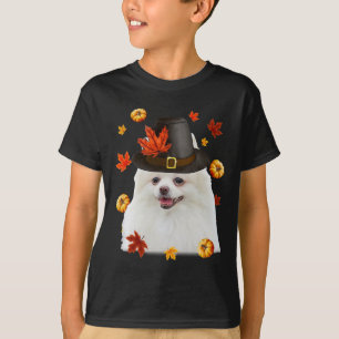 Funny Spitz Hund Pilgrim Hat Fall glücklich Danke T-Shirt