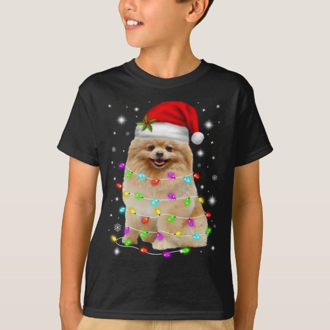 Funny Spitz Hund Weihnachtsmannmütze Weihnachtslic T-Shirt (Vorderseite)