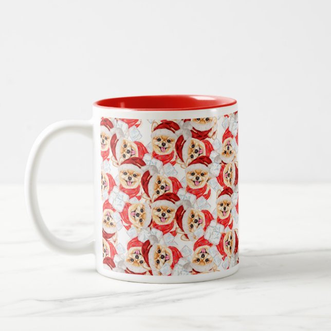 Funny Spitz Weihnachtsmuster Zweifarbige Tasse (Links)
