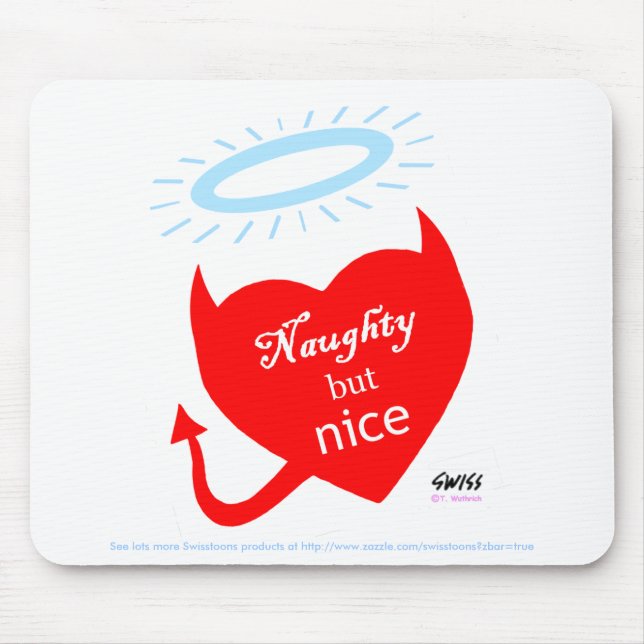 Funny Split Personality Naughty Nice Cartoon Herzl Mousepad (Vorne)