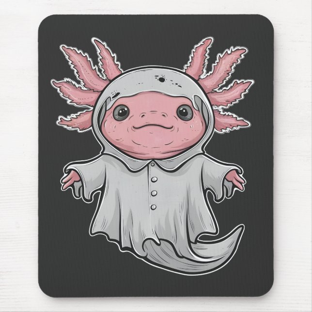 Funny Spooky Axoltol Amphibien Halloween Ghost Mousepad (Vorne)