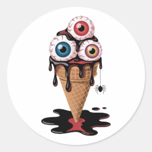 Funny Spooky Eyeball Ice Creme Cone Halloween Runder Aufkleber