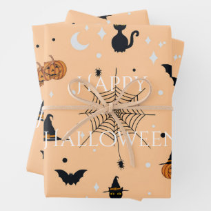 Funny Spooky Halloween Orange Design Geschenkpapier Set