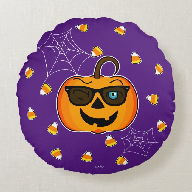 Funny Spooky Pumpkin iconic Wink S Nur Leckereien! Rundes Kissen (Vorderseite)