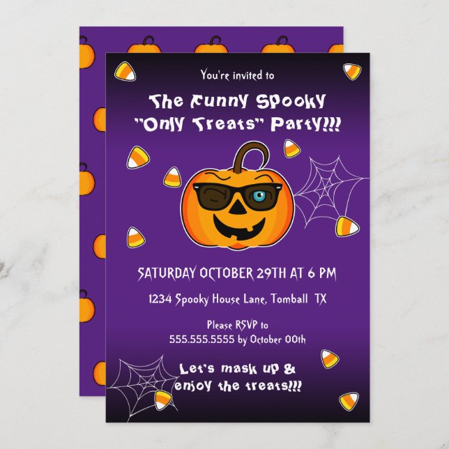 Funny Spooky Pumpkin Ikonic WinkS Party Einladung (Vorne/Hinten)